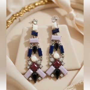 Silver Tone Blue Purple White Black Rhinestone Dangle Drop Earrings Statement